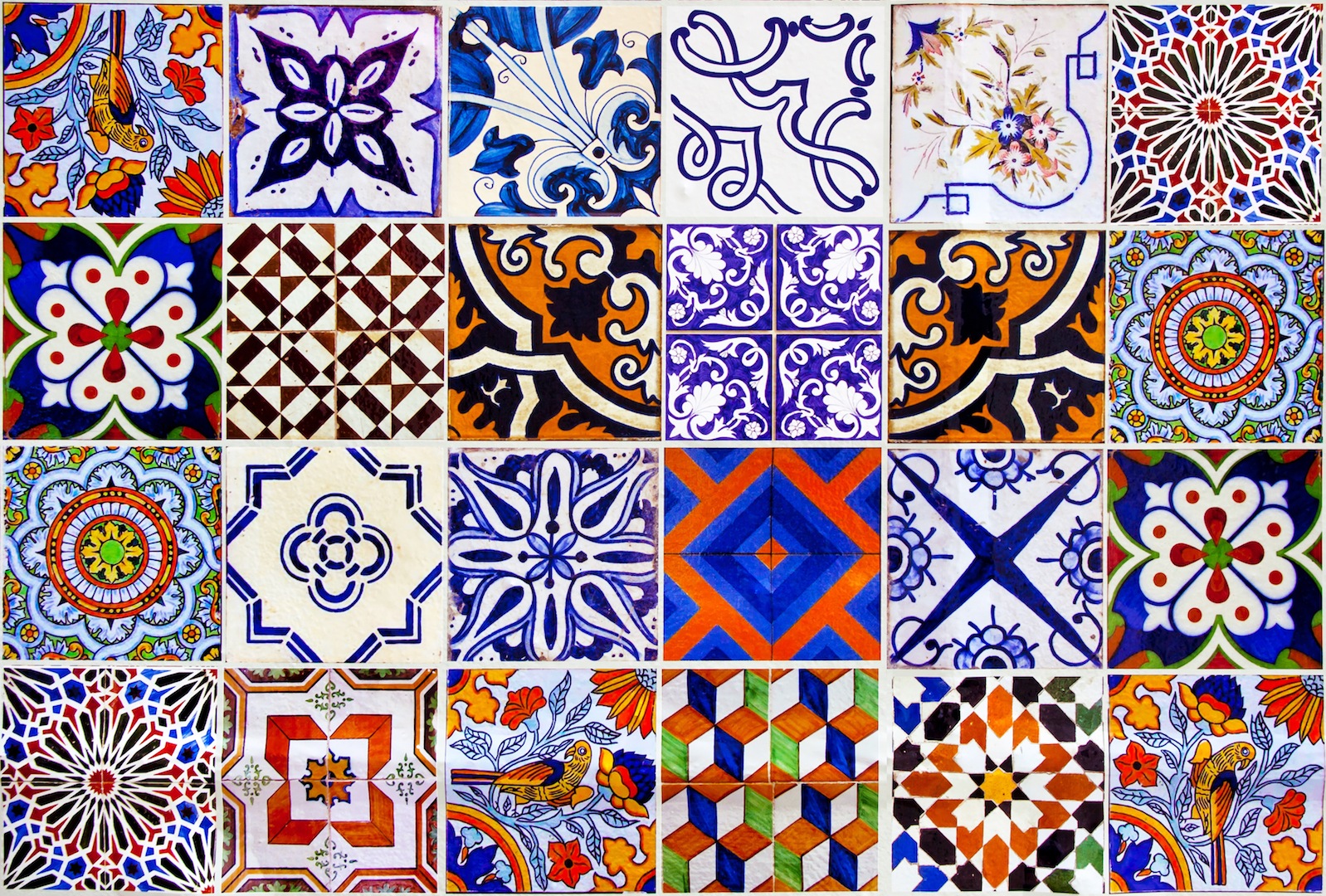 Close up traditional Lisbon ceramic tiles background